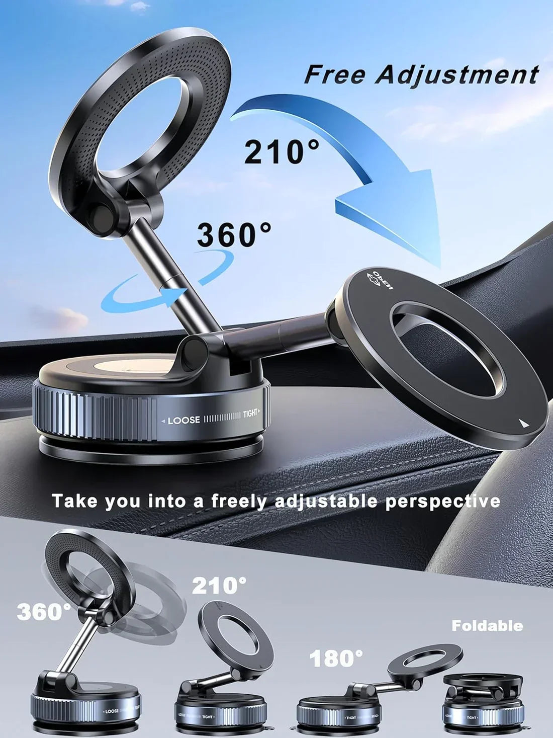 Magnetic + Vacuum Suction Phone Mount